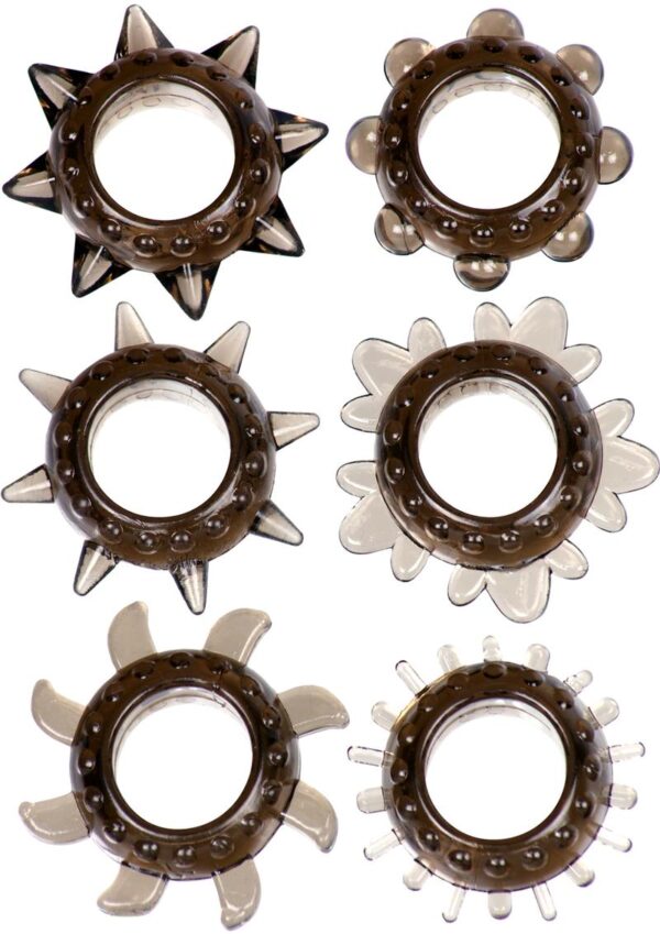 ME YOU US Tickler Ring Set Assorted Textured Cock Rings (6 pack) - Smoke - Image 2