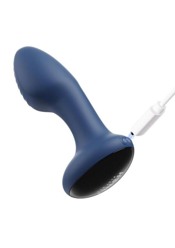 Frenzy Pressure Sensing App Control Rotating Rechargeable Silicone Butt Plug - Blue/Black - Image 4