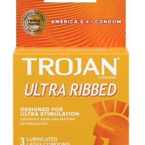 Trojan Condom Stimulations Ultra Ribbed Lubricated 3 Pack