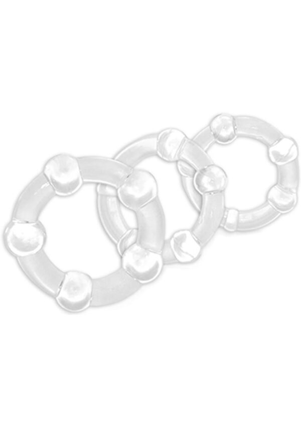 Stay Hard Beaded Cock Rings (3 Sizes) - Clear - Image 2