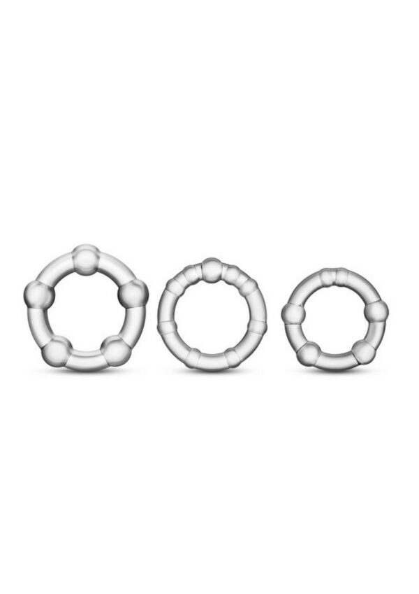 Stay Hard Beaded Cock Rings (3 Sizes) - Clear - Image 3