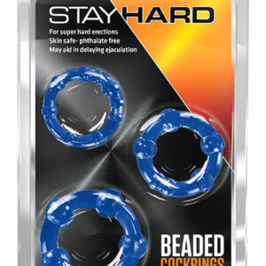 Stay Hard Beaded Cock Rings (3 Sizes) - Blue