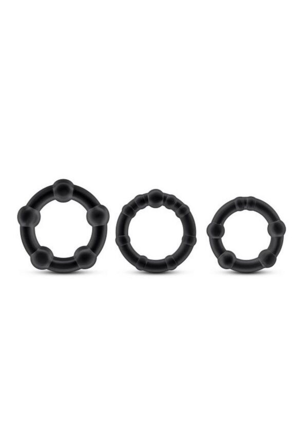 Stay Hard Beaded Cock Rings (3 Sizes) - Black - Image 3