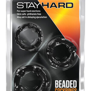 Stay Hard Beaded Cock Rings (3 Sizes) - Black