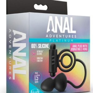 Anal Adventures Platinum Silicone Anal Plug with Vibrating Cock Ring - Black