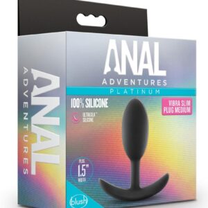 Anal Adventures Platinum Silicone Vibra Slim Butt Plug - Medium - Black
