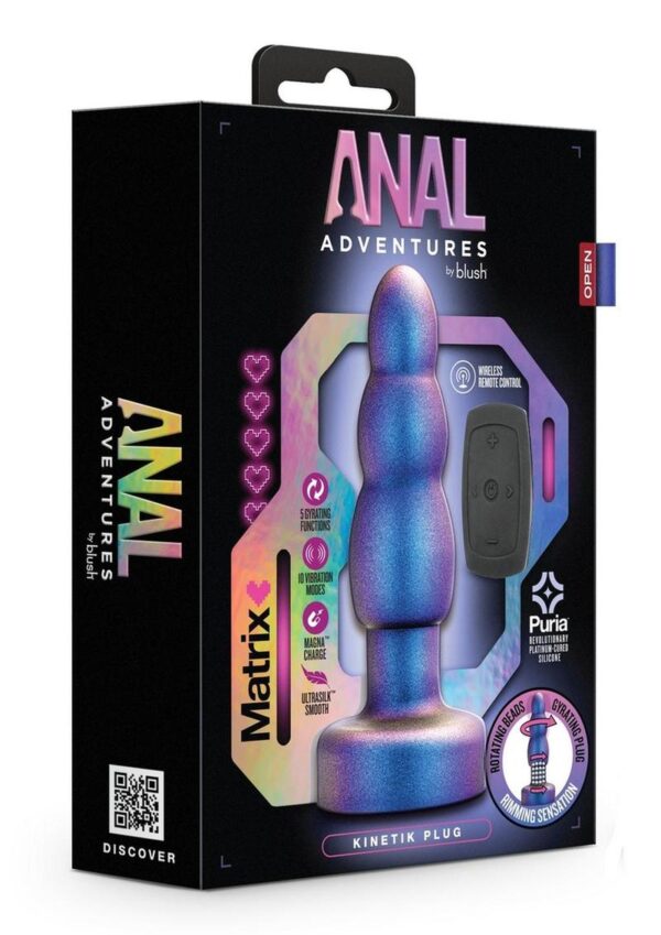 Anal Adventures Matrix Kinetic Plug Rechargeable Silicone Anal Plug with Remote Control - Space Age Blue