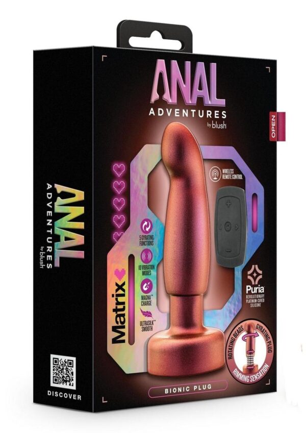 Anal Adventures Matrix Bionic Plug Rechargeable Silicone Anal Plug with Remote Control - Cosmic Copper