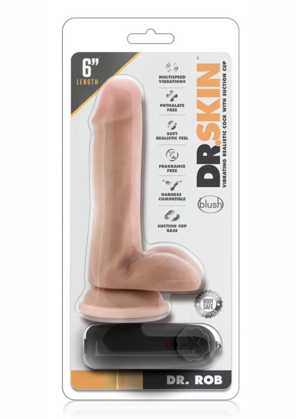Dr. Skin Silver Collection Dr. Rob Vibrating Dildo with Wired Remote Control 6in - Vanilla