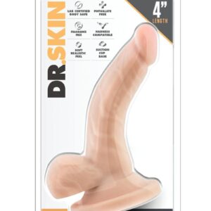 Dr. Skin Silver Collection Mini Dildo with Balls and Suction Cup 4in - Vanilla