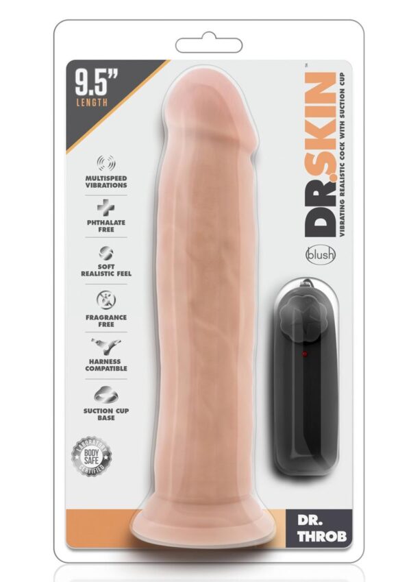 Dr. Skin Silver Collection Dr. Throb Vibrating Dildo with Wired Remote Control 9.5in - Vanilla