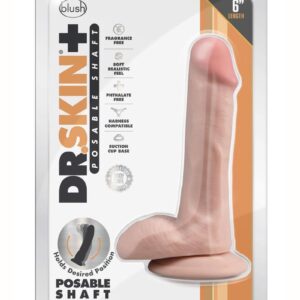 Dr. Skin Plus Gold Collection Posable Dildo with Balls and Suction Cup 6in - Vanilla