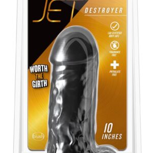 Jet Destroyer Dildo with Balls 10in - Carbon Metallic Black