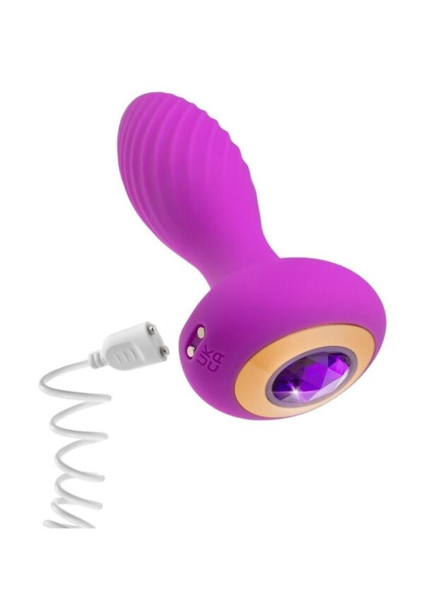 Oh My Gem Charm Rechargeable Silicone Anal Plug - Amethyst Purple - Image 4