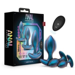 Anal Adventures Matrix Cosmos Plug Kit Silicone Anal Plug Set with Remote Control - Lunar Blue