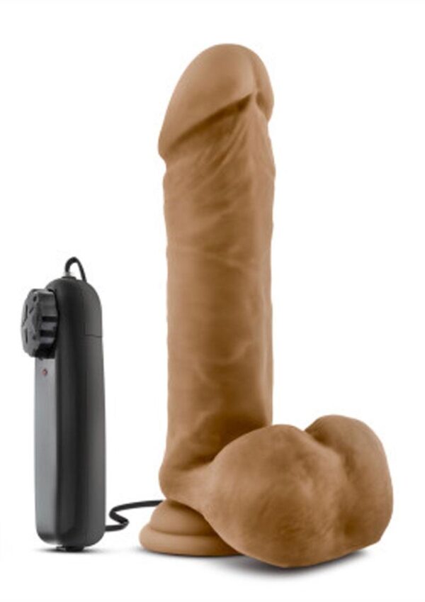 Coverboy Soccer Champ Vibrating Dildo with Balls and Wired Remote Control 8in - Caramel - Image 2