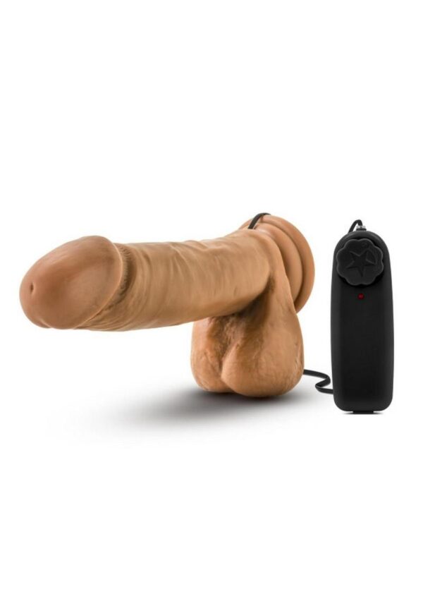 Coverboy Soccer Champ Vibrating Dildo with Balls and Wired Remote Control 8in - Caramel - Image 3