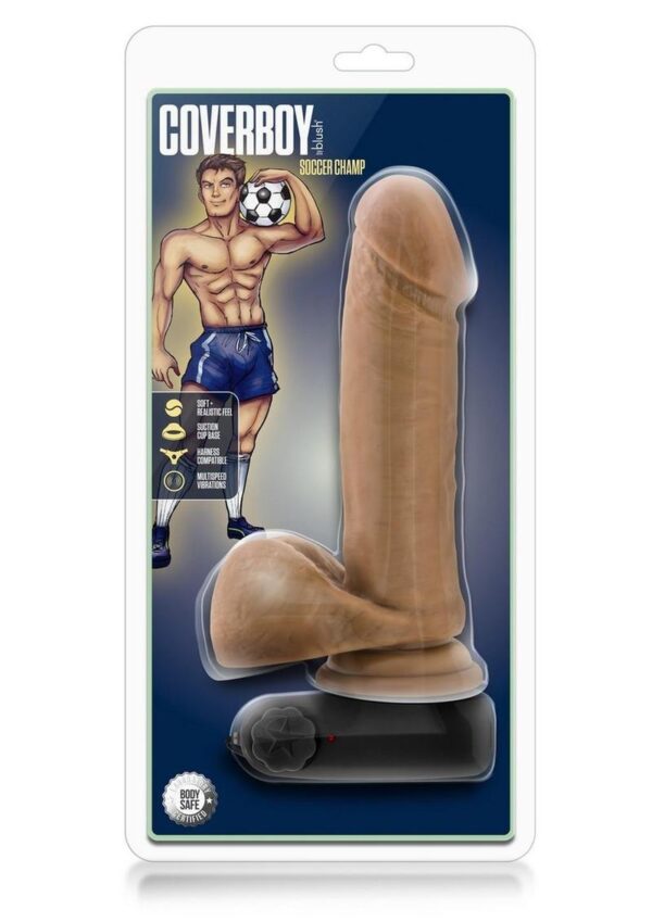 Coverboy Soccer Champ Vibrating Dildo with Balls and Wired Remote Control 8in - Caramel