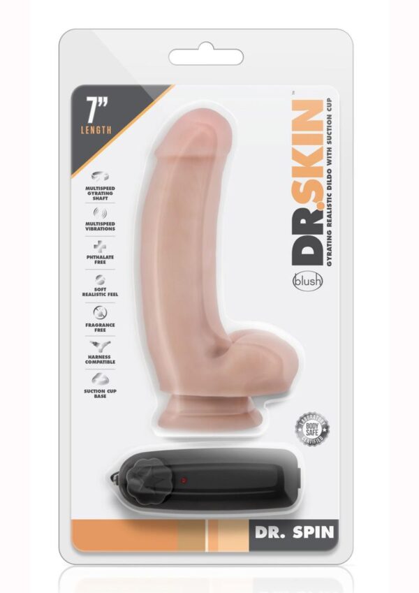 Dr. Skin Silver Collection Dr. Spin Gyrating Dildo with Suction Cup 7in and Remote Control - Vanilla