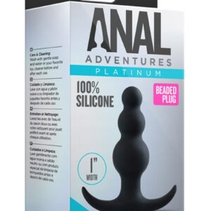 Anal Adventures Platinum Beaded Silicone Butt Plug - Black