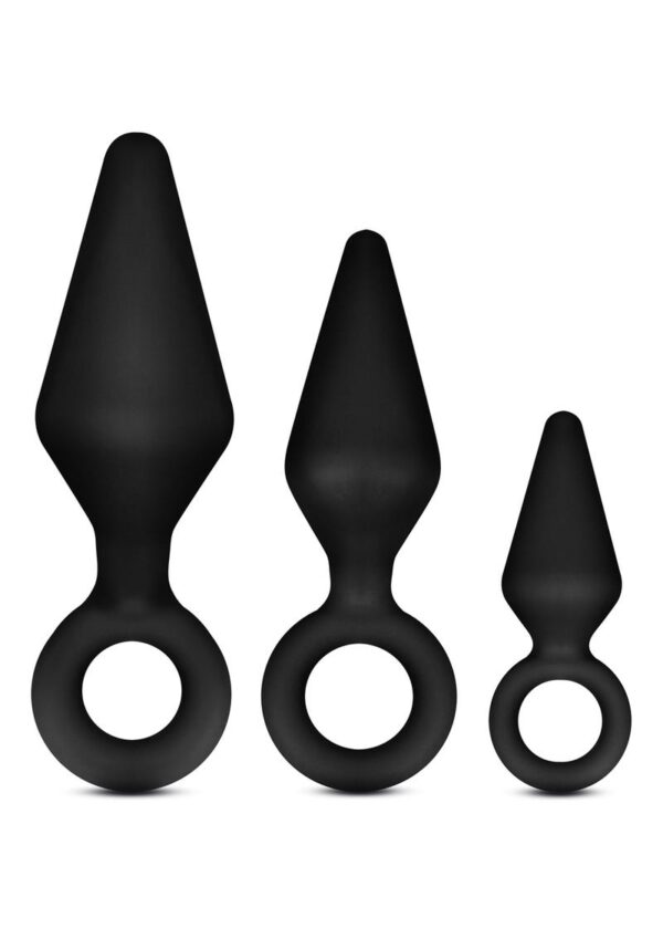 Anal Adventures Platinum Silicone Loop Plug Kit (Set of 3) - Black - Image 2