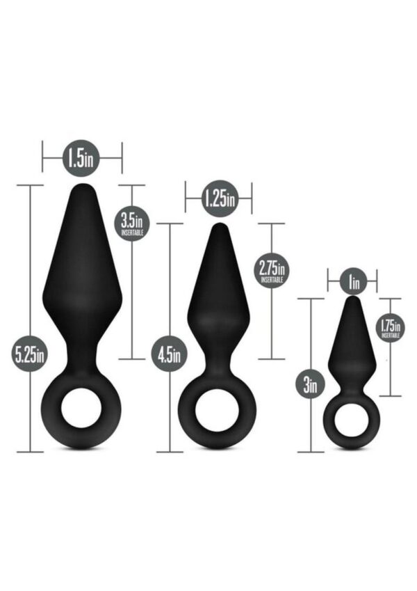 Anal Adventures Platinum Silicone Loop Plug Kit (Set of 3) - Black - Image 3