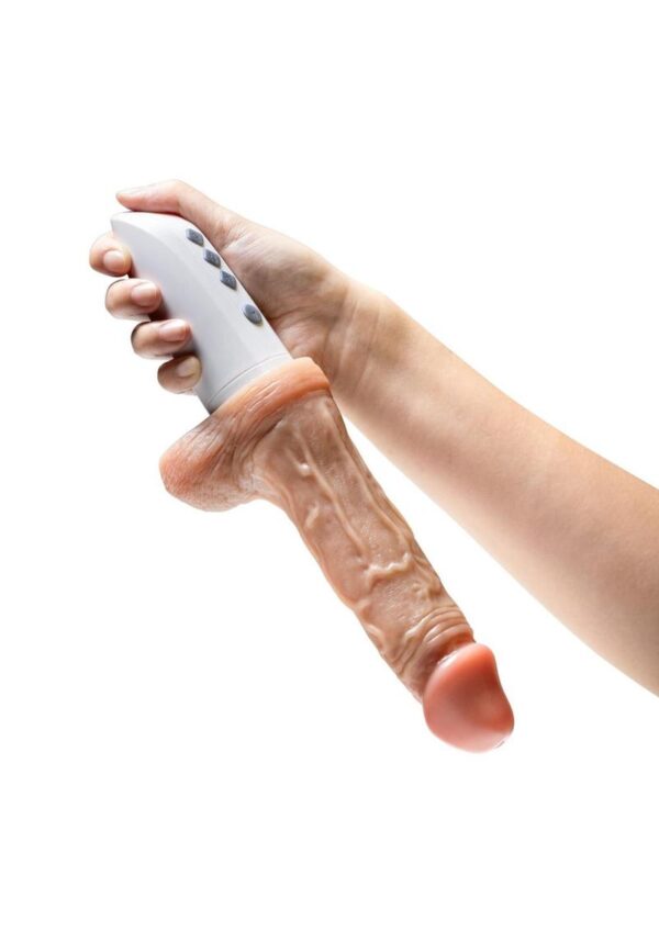Dr. Skin Platinum Collection Silicone Dr. Hammer Rechargeable Thrusting Dildo with Handle and Remote Control 7in - Vanilla - Image 4