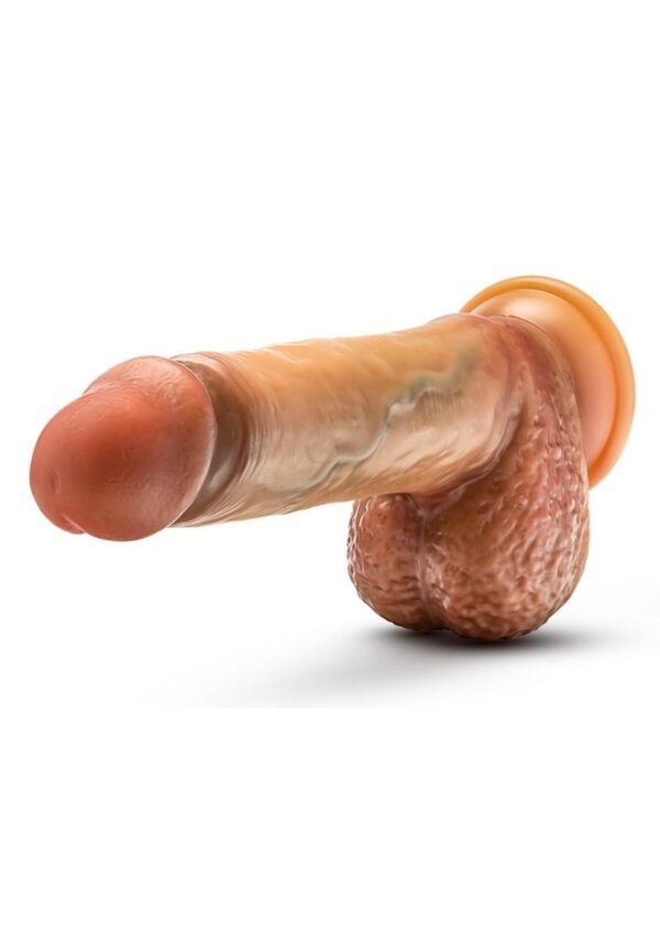Renaissance Raphael Silicone Sliding Foreskin Dildo with Squeezable Balls 9.5in - Caramel - Image 3