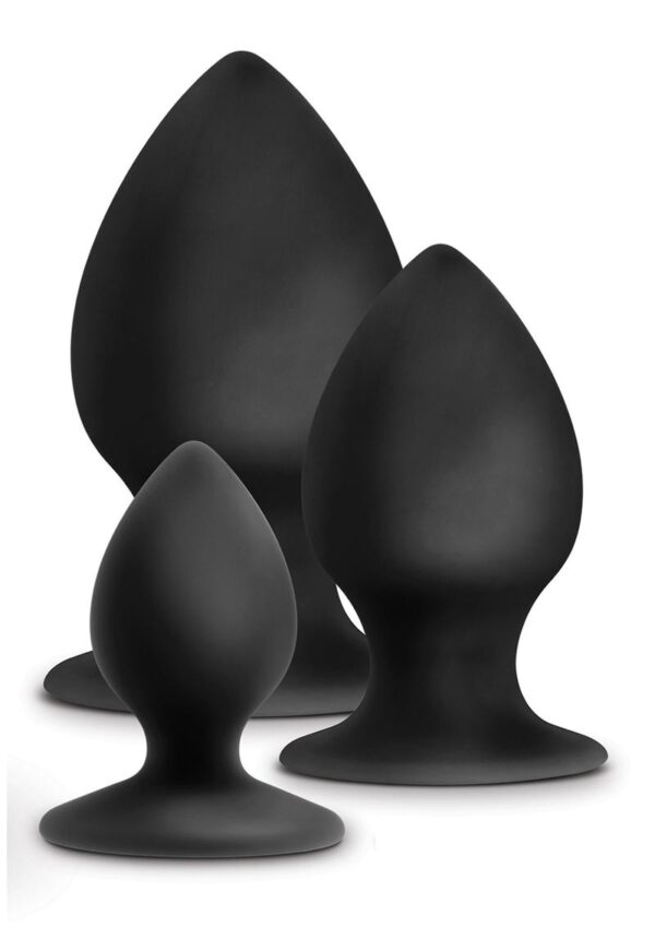 Anal Adventures Platinum Silicone Anal Stout Anal Plug Kit (Set of 3) - Black - Image 2