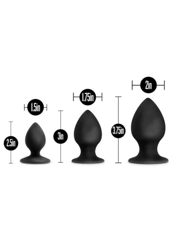 Anal Adventures Platinum Silicone Anal Stout Anal Plug Kit (Set of 3) - Black - Image 3