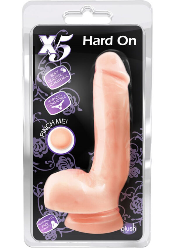 X5 Hard on Dildo With Balls 8.75in - Vanilla