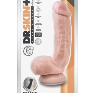 Dr. Skin Plus Gold Collection Thick Posable Dildo with Squeezable Balls 8in - Vanilla