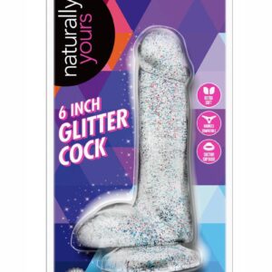 Naturally Yours Glitter Dildo with Balls 6in - Clear