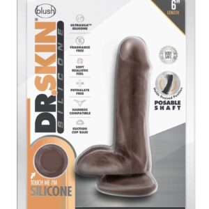 Dr. Skin Platinum Collection Dr. Daniel Silicone Dildo with Balls and Suction Cup 6in - Chocolate