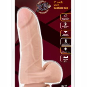 X5 Plus Cock Dildo with Balls 5in - Vanilla