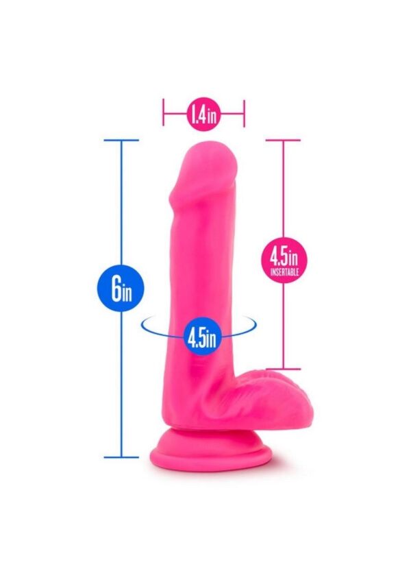 Neo Dual Density Dildo with Balls 6in - Neon Pink - Image 4