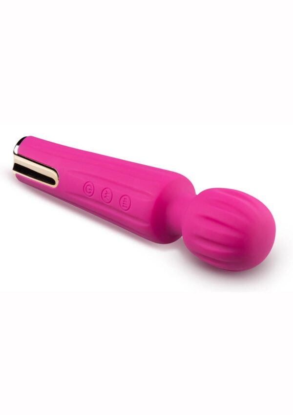 Blush Allana Velvet Rechargeable Silicone Wand Vibrator- Magenta/Rose Gold - Image 3