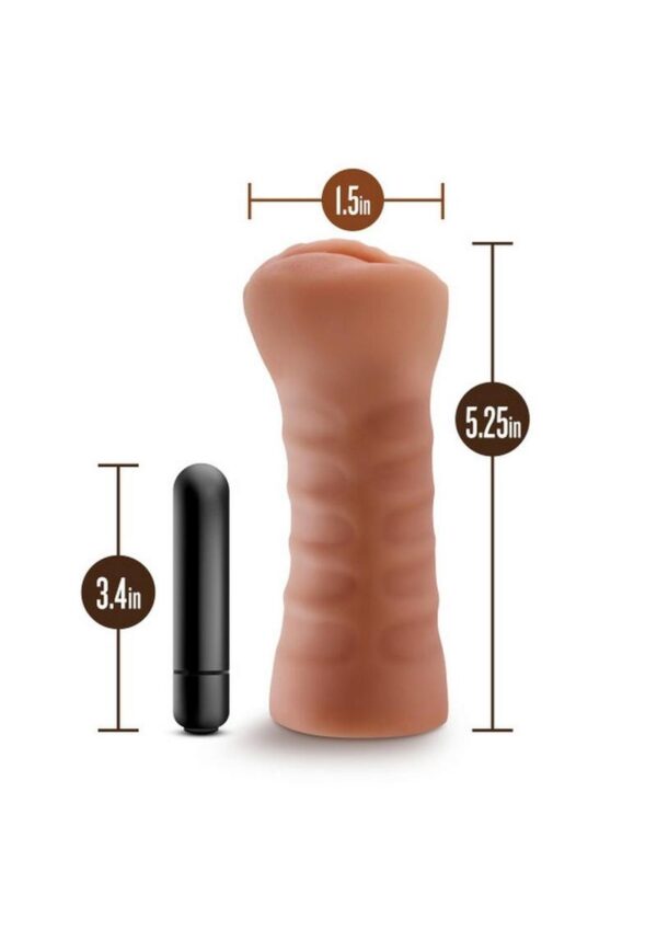M for Men Sofia Vibrating Masturbator with Bullet - Pussy - Caramel - Image 4