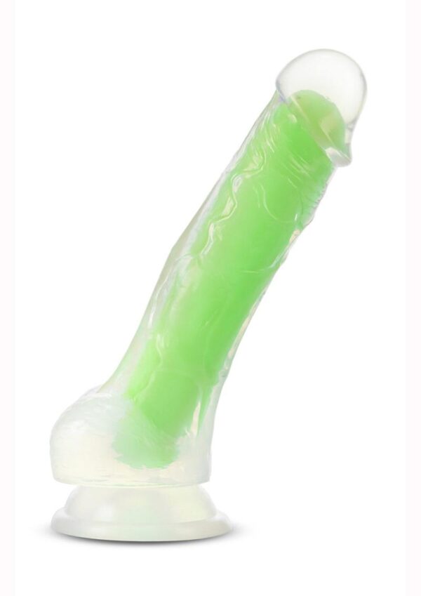 Neo Elite Glow in the Dark Dildo with Balls 7.5in - Green - Image 2
