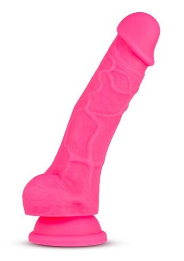 Neo Dual Density Dildo with Balls 7in - Neon Pink - Image 4