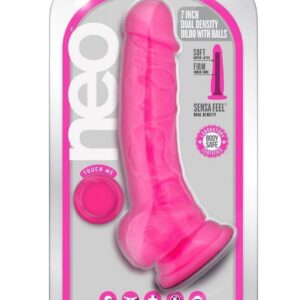 Neo Dual Density Dildo with Balls 7in - Neon Pink