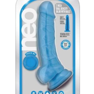 Neo Dual Density Dildo with Balls 7in - Neon Blue