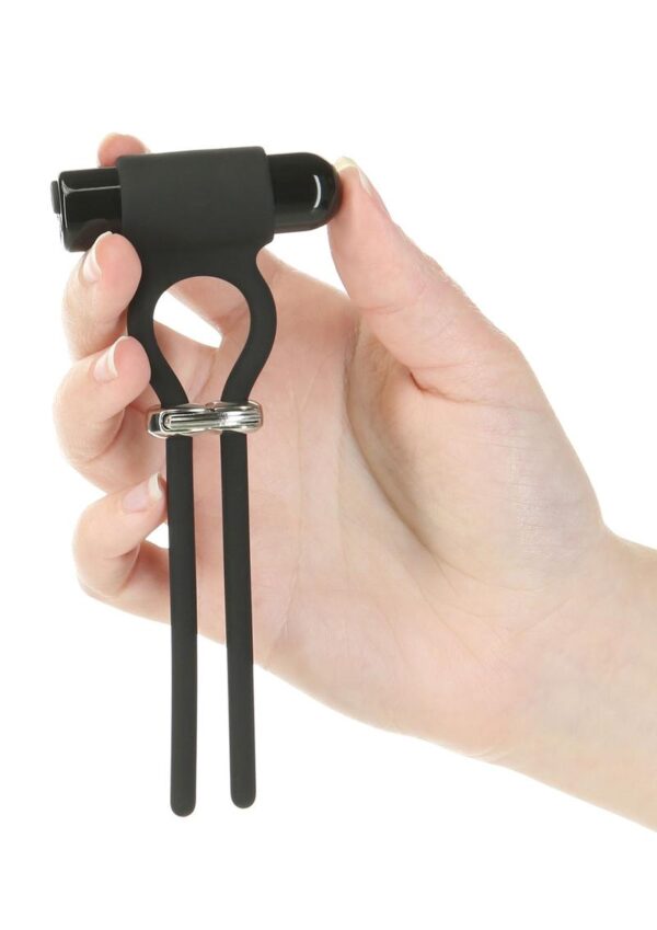 PowerBullet Bolo Bullet Silicone Rechargeable Cock Tie - Black/Silver - Image 3