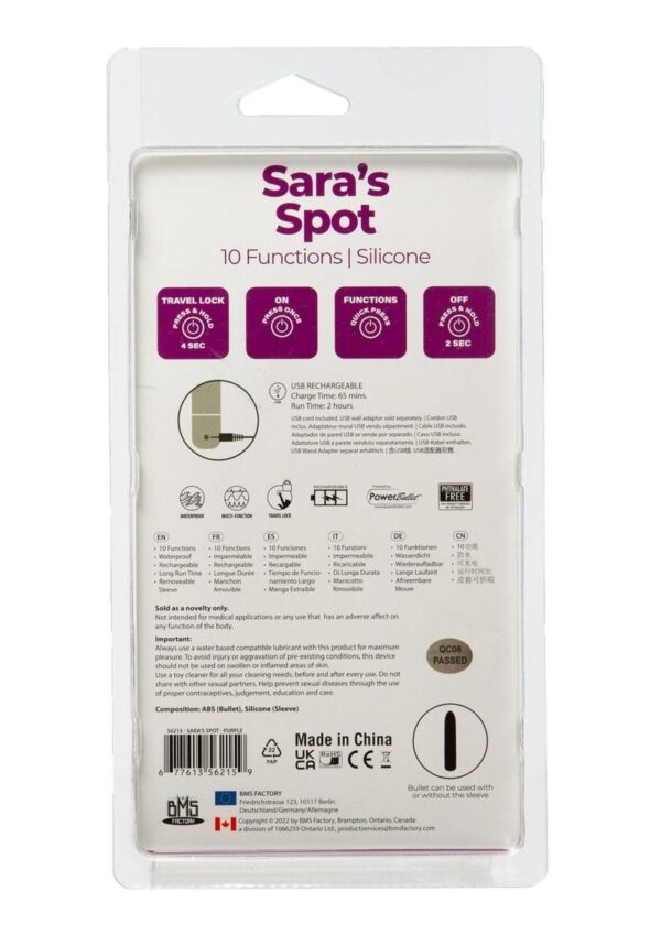 PowerBullet Sara`s Spot 10 Function Rechargeable Silicone Vibrating Bullet - Purple - Image 4