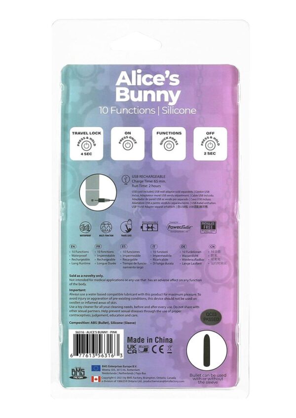 PowerBullet Alice`s Bunny Silicone Rechargeable Rabbit - Pink - Image 4