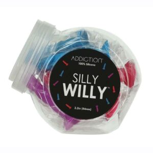Addiction Silly Willy Silicone Mini Dongs 3.3in - Assorted Colors (12 Per Bowl)