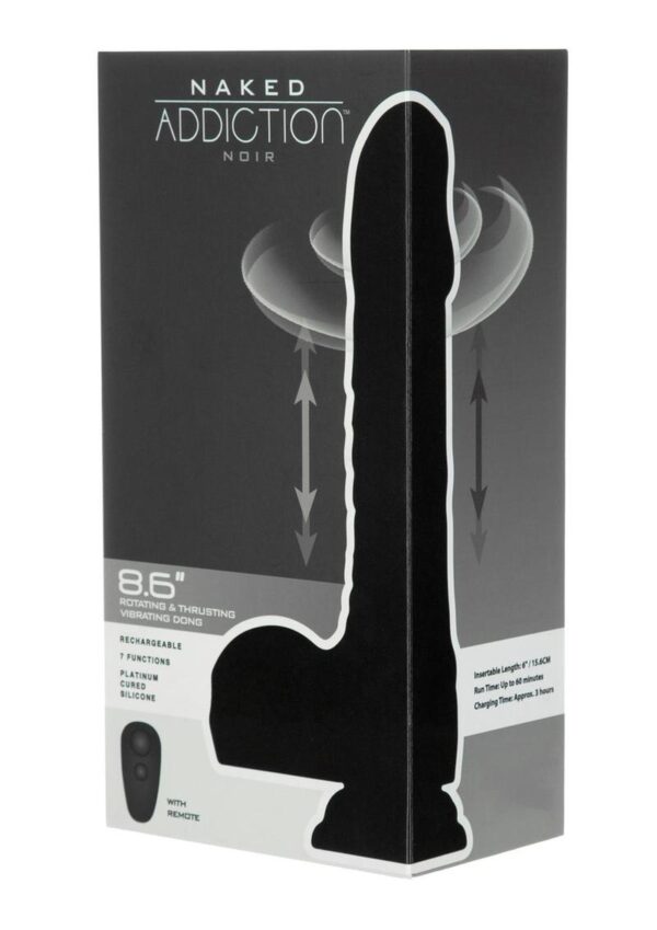 Naked Addiction Rotating and Thrusting Vibrating Rechargeable Silicone Dong with Remote Control - Chocolate
