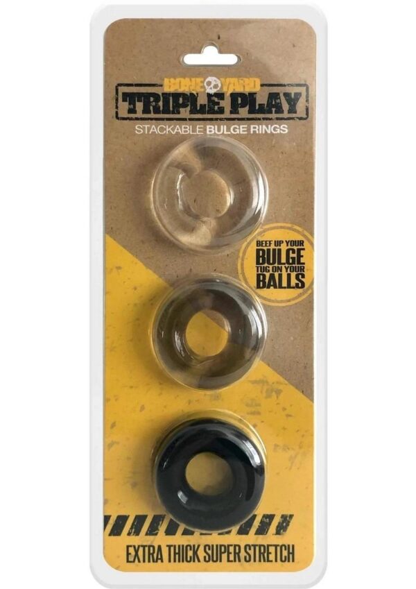 Boneyard Triple Play Stackable Bulge Cock Rings (set of 3) - Assorted Colors