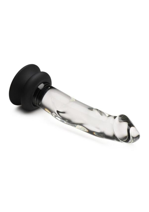 Pleasure Crystals Glass Dildo with Silicone Base 7.6in - Clear/Black - Image 2