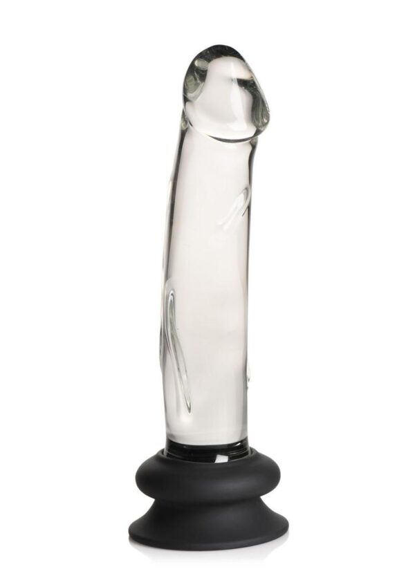 Pleasure Crystals Glass Dildo with Silicone Base 7.6in - Clear/Black - Image 3